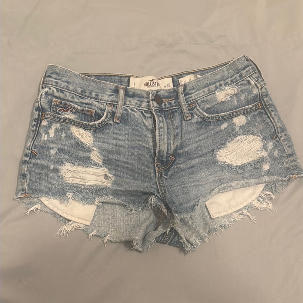 Hollister Women's Ripped Jean Shorts - Light Blue